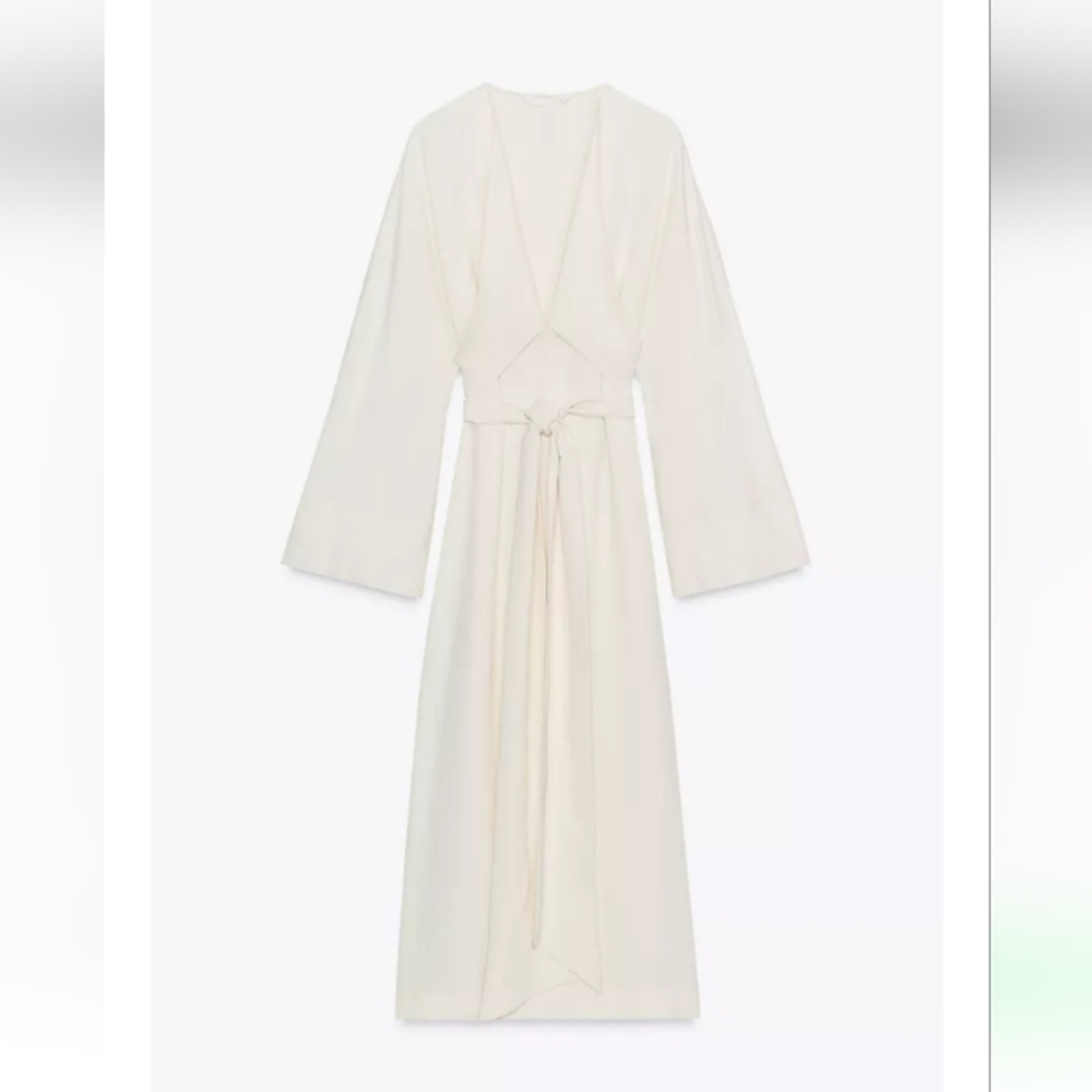 Zara Zw Collec Elegant Cream Long Dress With Versatile Long Self Ties Sz-L